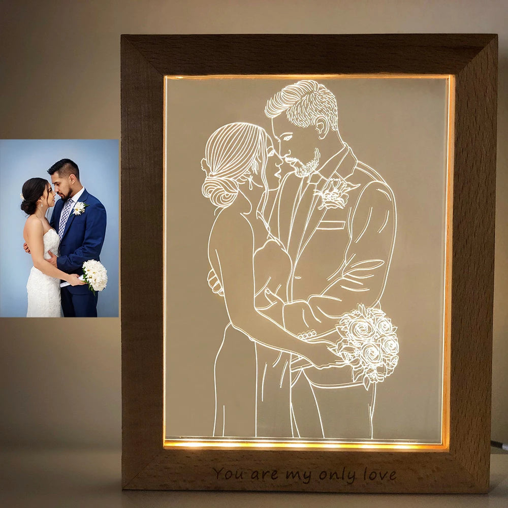 Personalized Custom Photo Night Light USB Wooden Base DIY