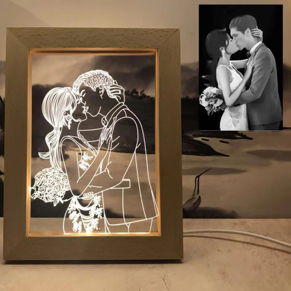 Personalized Custom Photo Night Light USB Wooden Base DIY