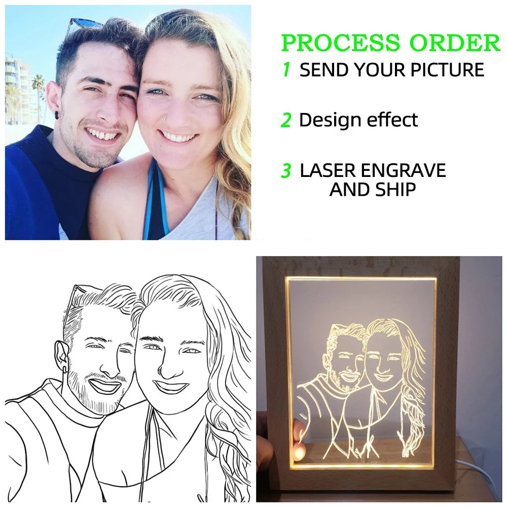 Personalized Custom Photo Night Light USB Wooden Base DIY