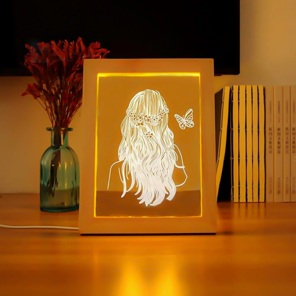 Personalized Custom Photo Night Light USB Wooden Base DIY