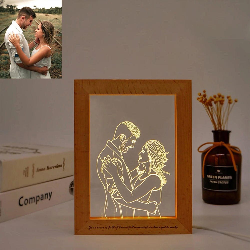 Personalized Custom Photo Night Light USB Wooden Base DIY