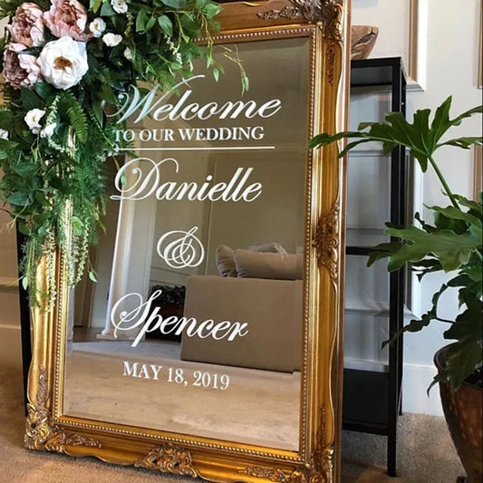 Wedding Welcome Mirror Vinyl Sticker Simple Design Personalized Names