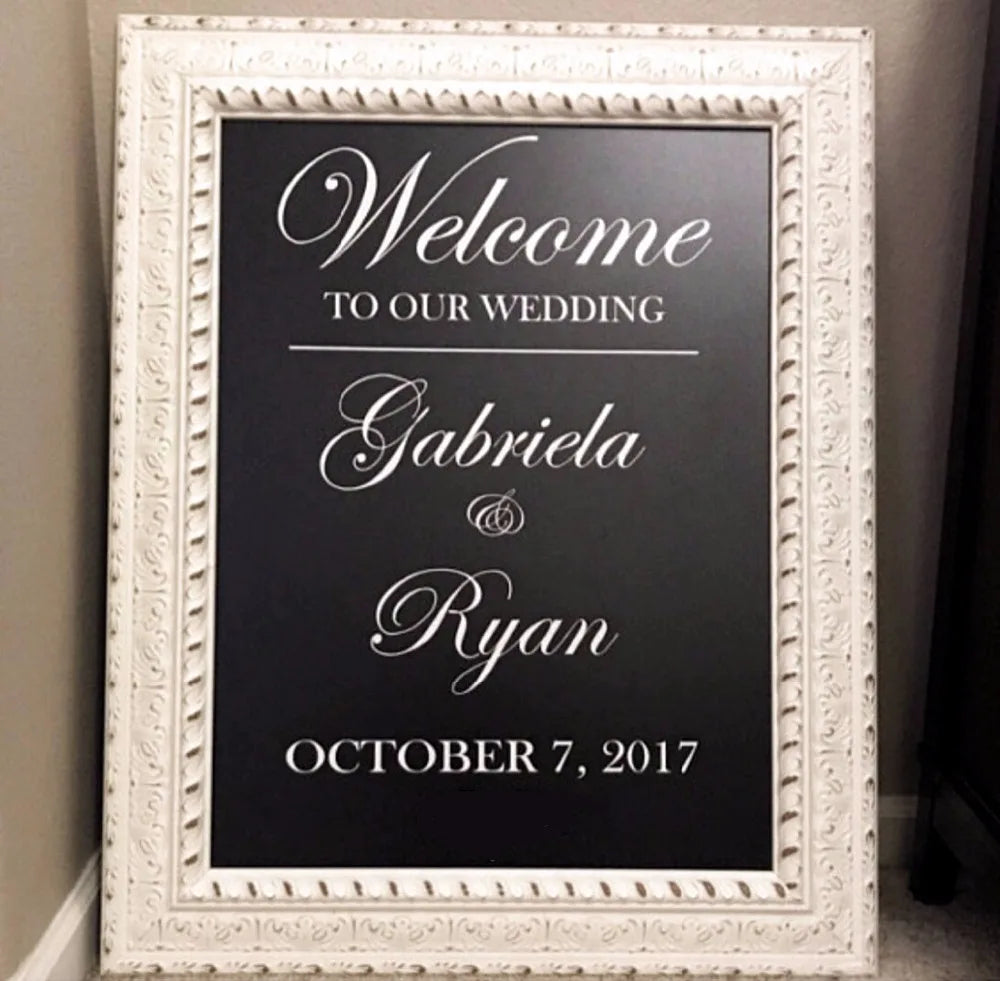 Wedding Welcome Mirror Vinyl Sticker Simple Design Personalized Names