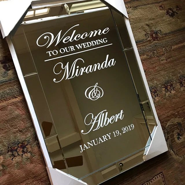Wedding Welcome Mirror Vinyl Sticker Simple Design Personalized Names