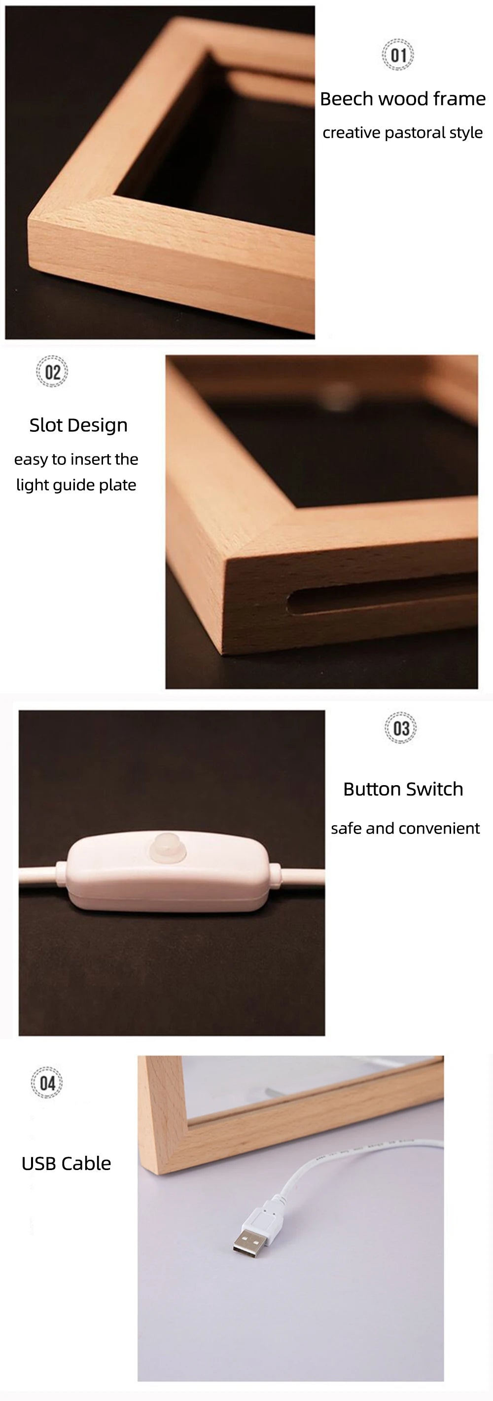 Personalized Custom Photo Night Light USB Wooden Base DIY