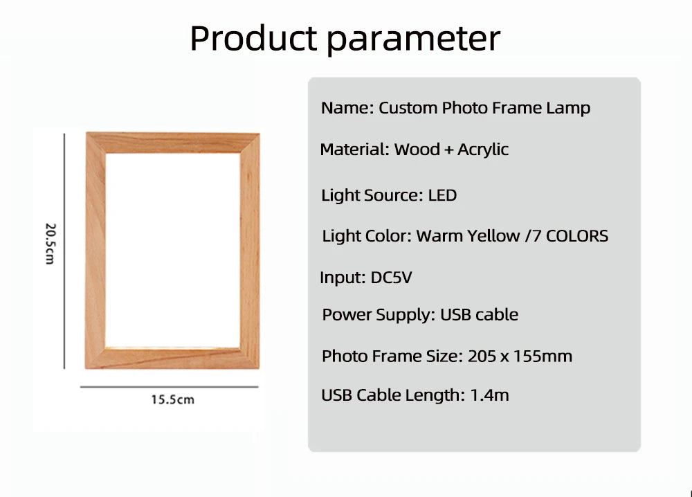 Personalized Custom Photo Night Light USB Wooden Base DIY