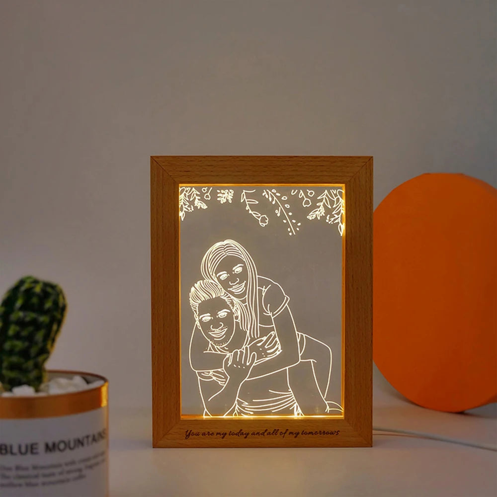 Personalized Custom Photo Night Light USB Wooden Base DIY
