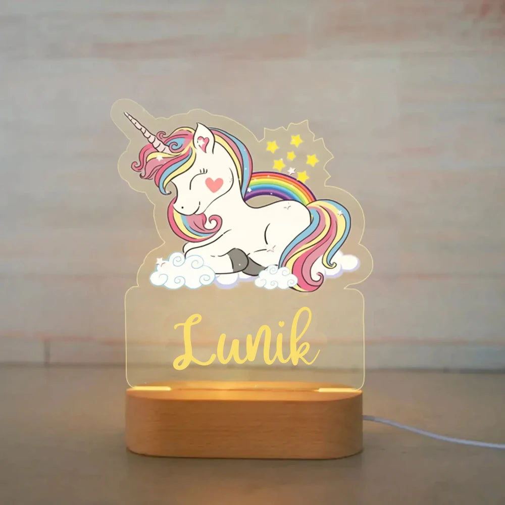 Personalized Children Animal Night Light Custom Name Acrylic Lamp
