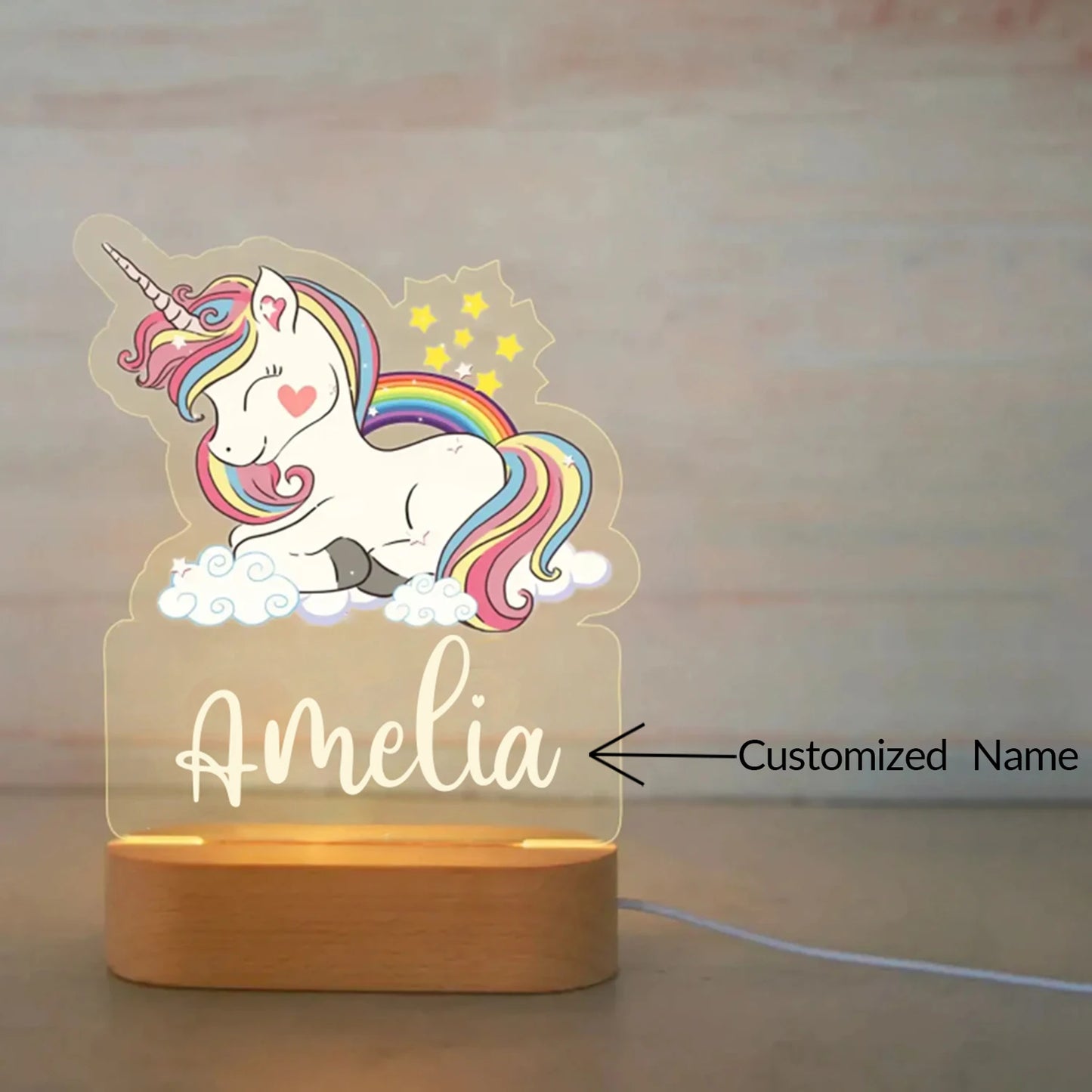 Personalized Children Animal Night Light Custom Name Acrylic Lamp