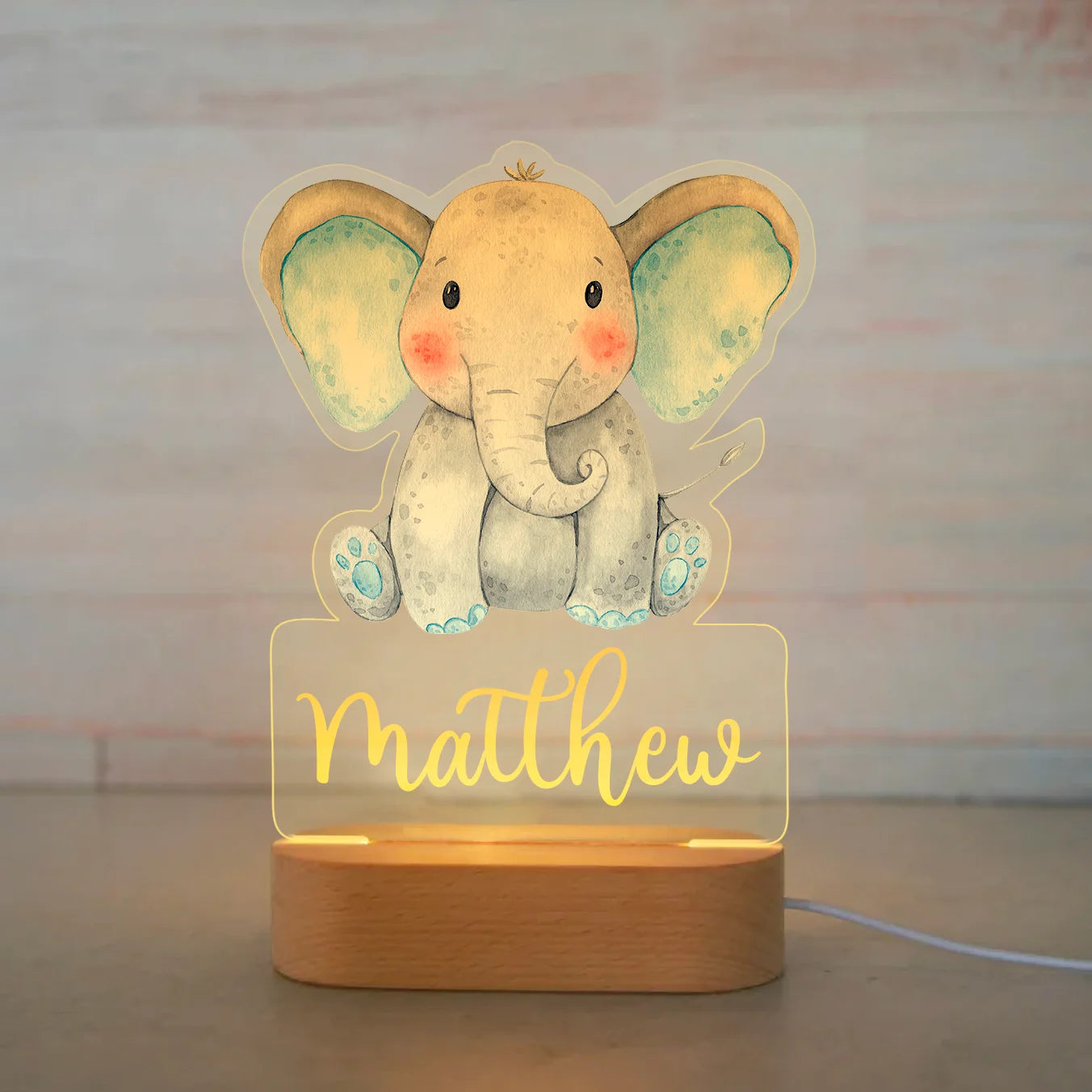 Personalized Children Animal Night Light Custom Name Acrylic Lamp