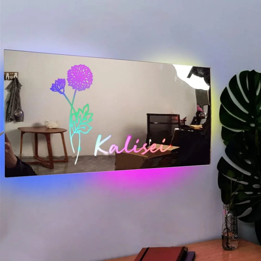 Personalized Name LED Light Up Mirror for Wall Custom Photo