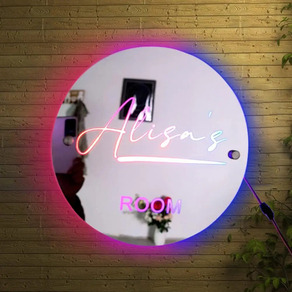 Personalized Name LED Light Up Mirror for Wall Custom Photo