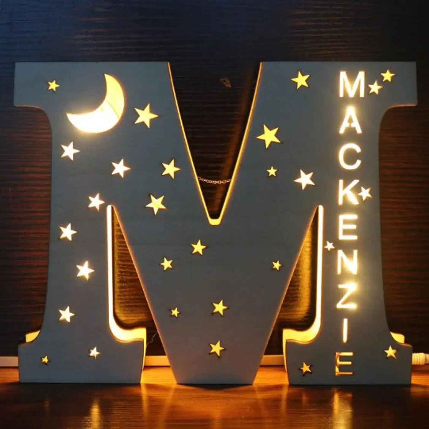 Custom 26 Letters LED Night Light Personalized With Stars Wooden Lamp
