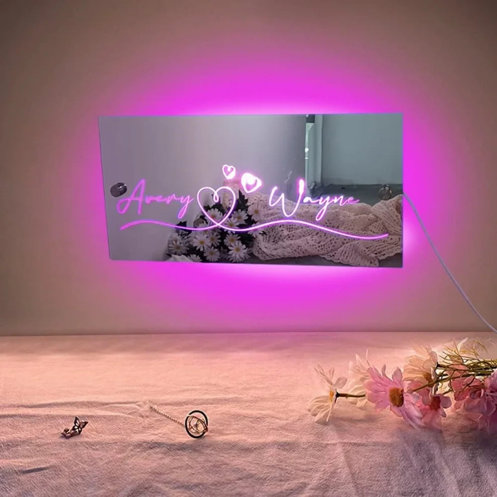 Personalized Name LED Light Up Mirror for Wall Custom Photo