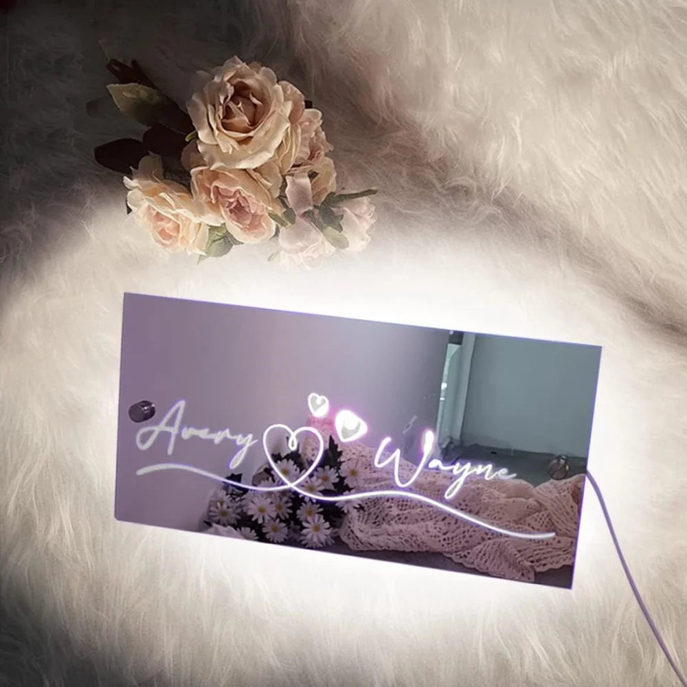 Personalized Name LED Light Up Mirror for Wall Custom Photo