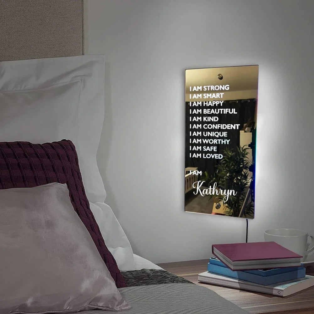 Personalized Name LED Light Up Mirror for Wall Custom Photo