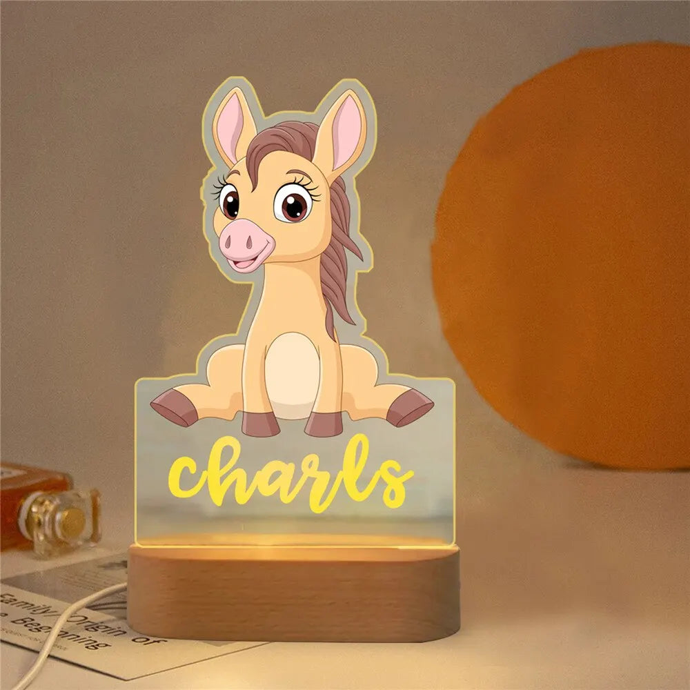 Personalized Children Animal Night Light Custom Name Acrylic Lamp