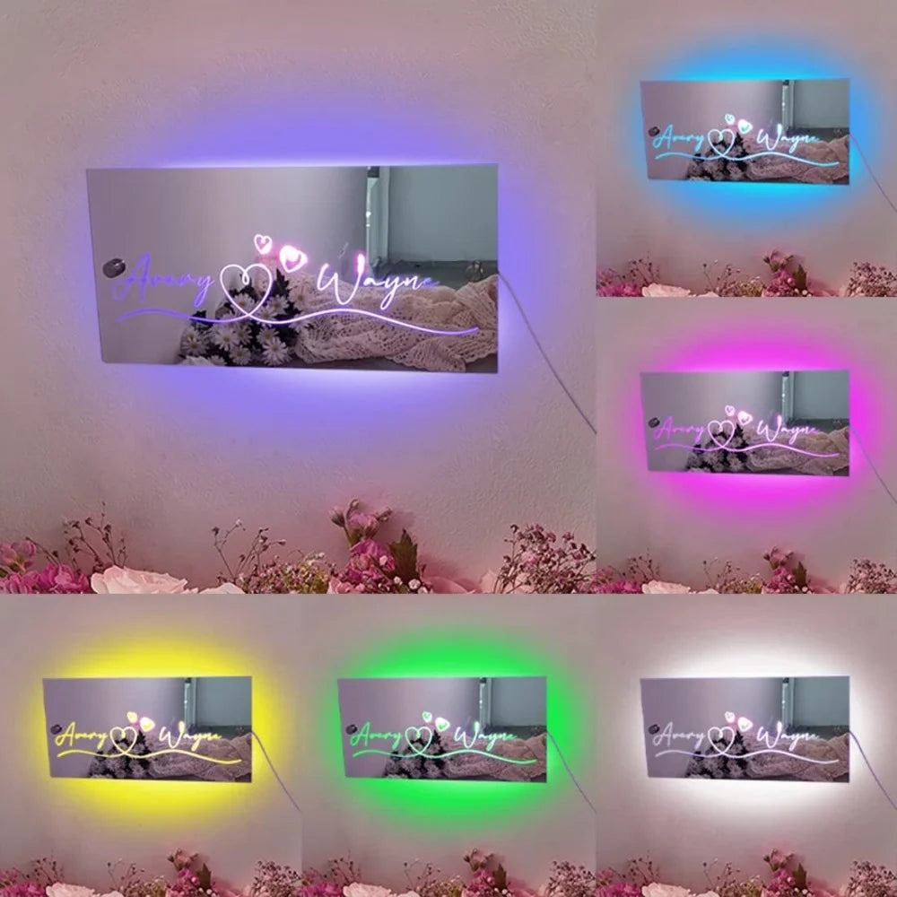 Personalized Name LED Light Up Mirror for Wall Custom Photo