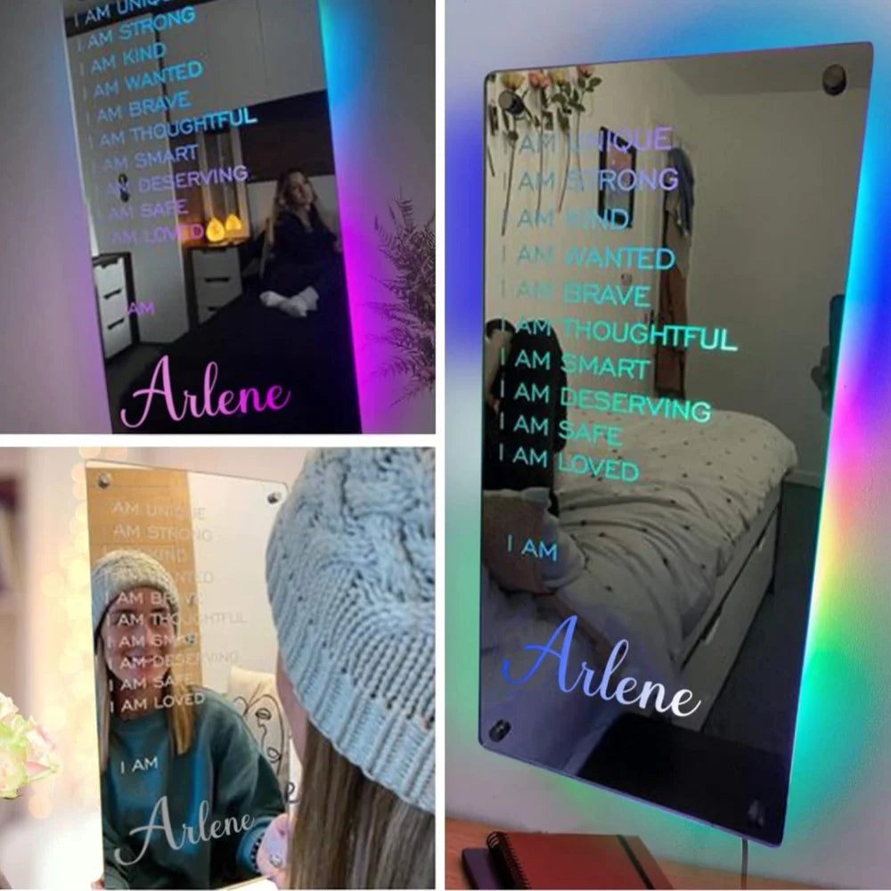Personalized Name LED Light Up Mirror for Wall Custom Photo