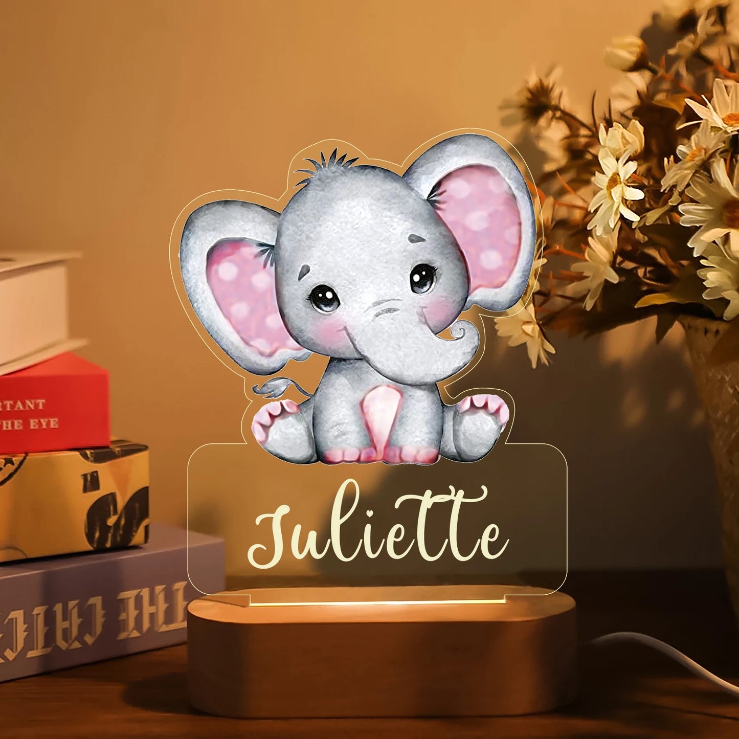 Personalized Children Animal Night Light Custom Name Acrylic Lamp