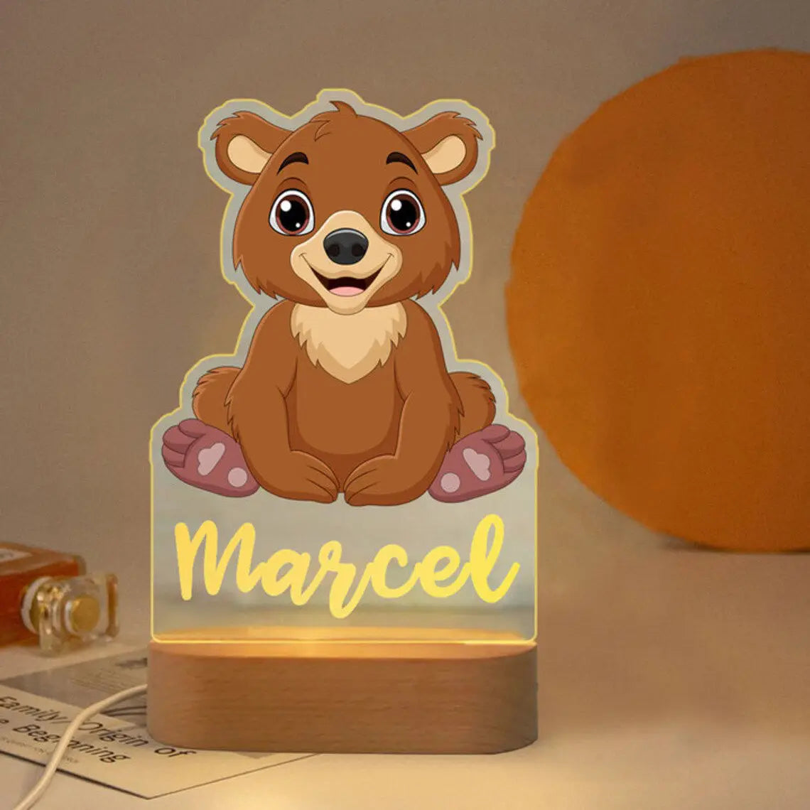 Personalized Children Animal Night Light Custom Name Acrylic Lamp