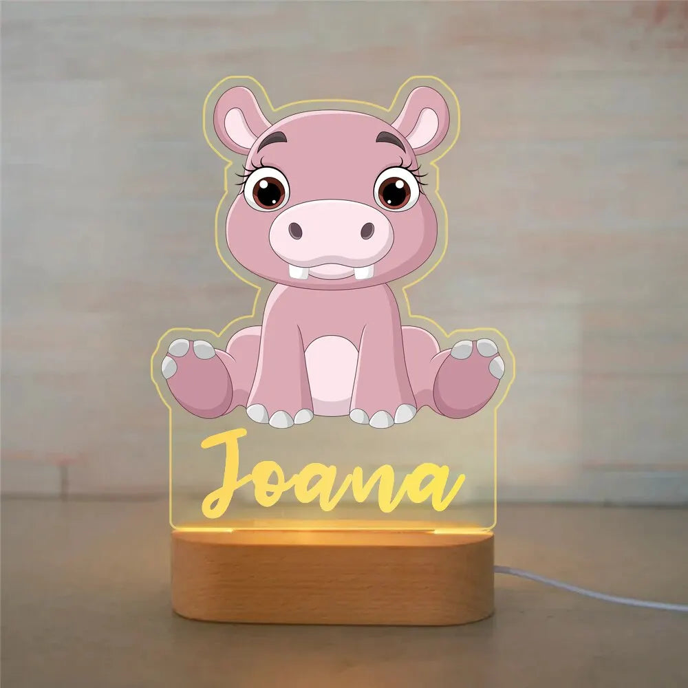 Personalized Children Animal Night Light Custom Name Acrylic Lamp