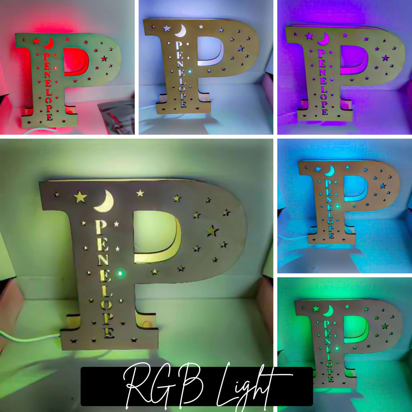 Custom 26 Letters LED Night Light Personalized With Stars Wooden Lamp