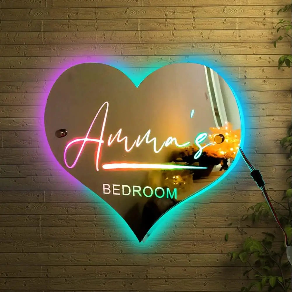 Personalized Name LED Light Up Mirror for Wall Custom Photo