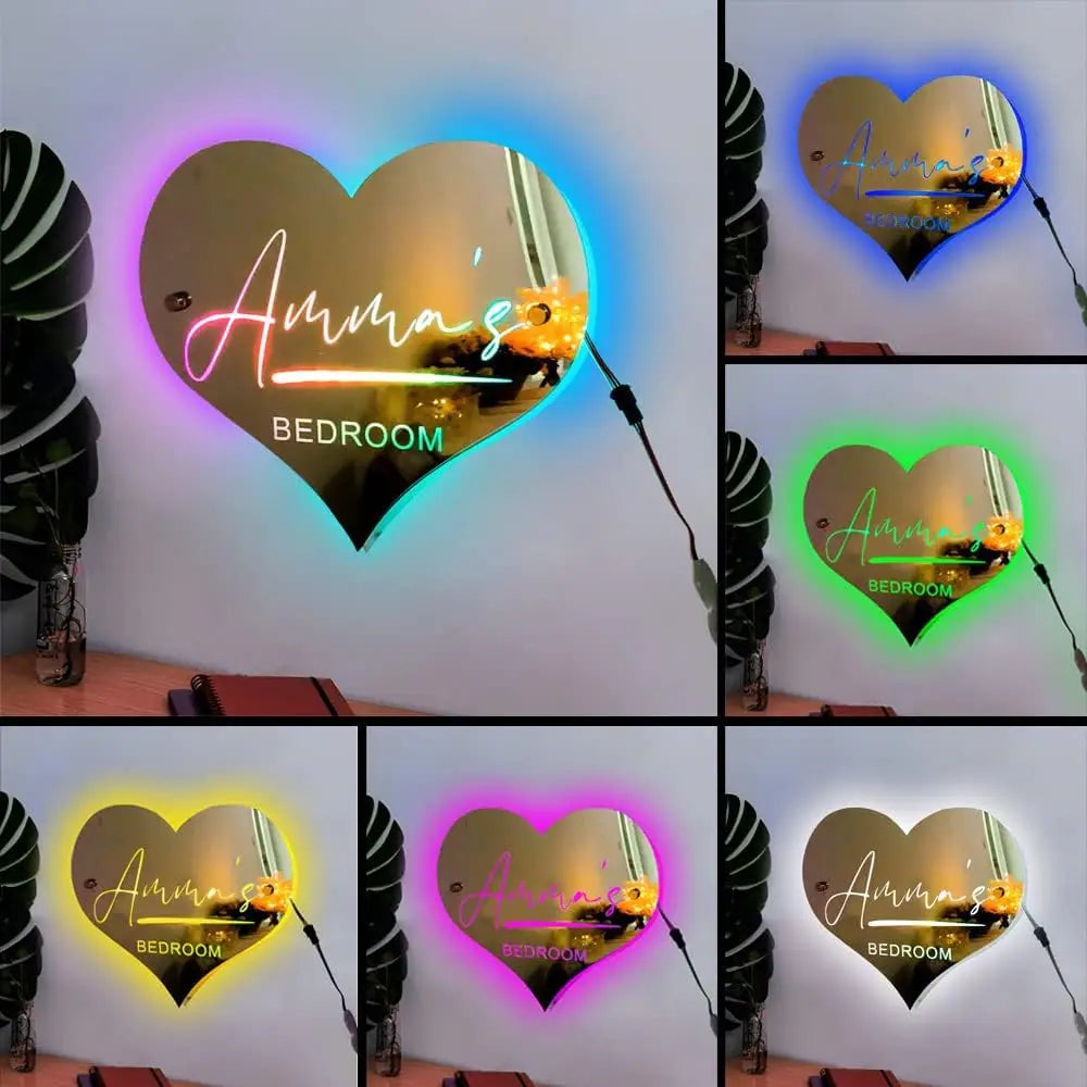 Personalized Name LED Light Up Mirror for Wall Custom Photo