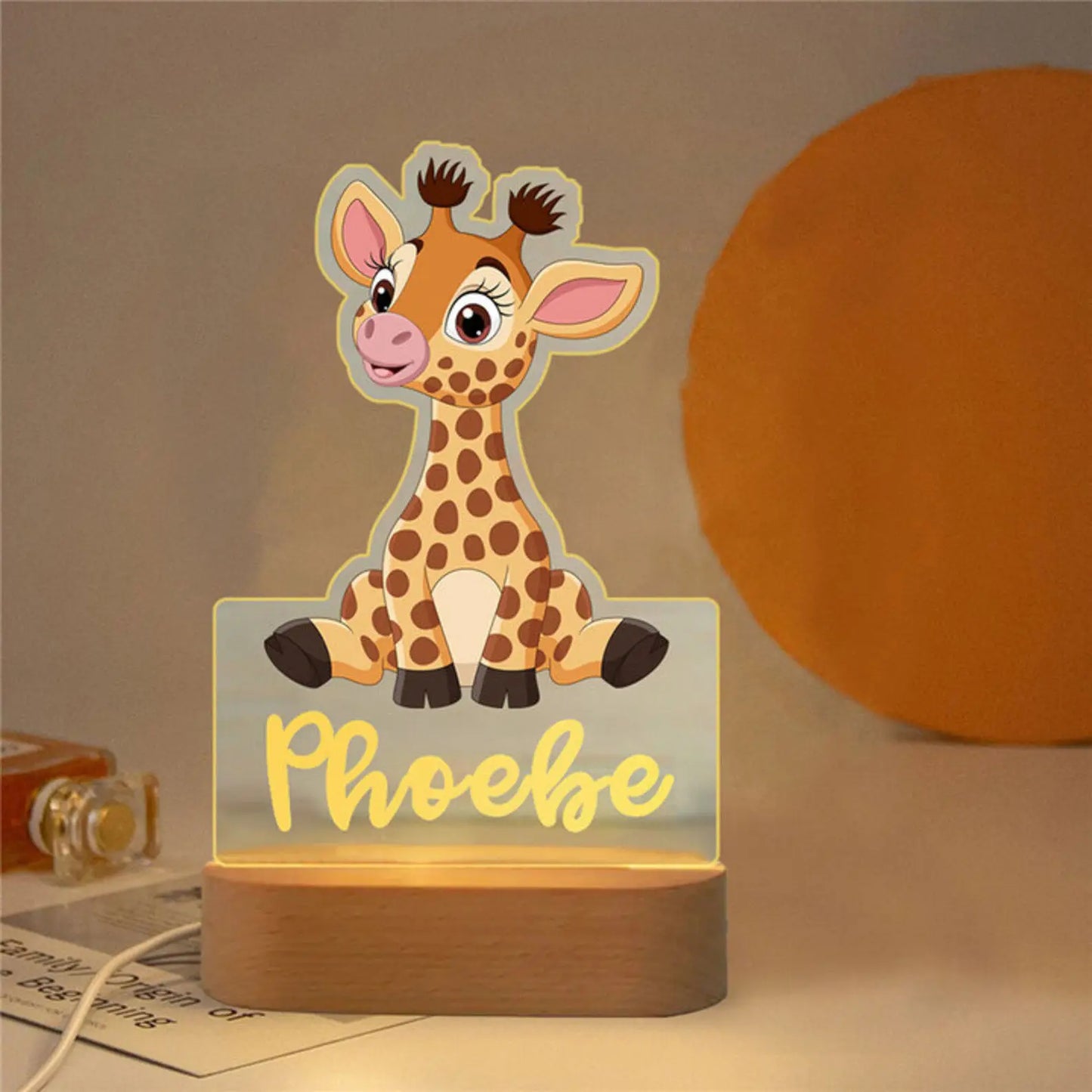 Personalized Children Animal Night Light Custom Name Acrylic Lamp