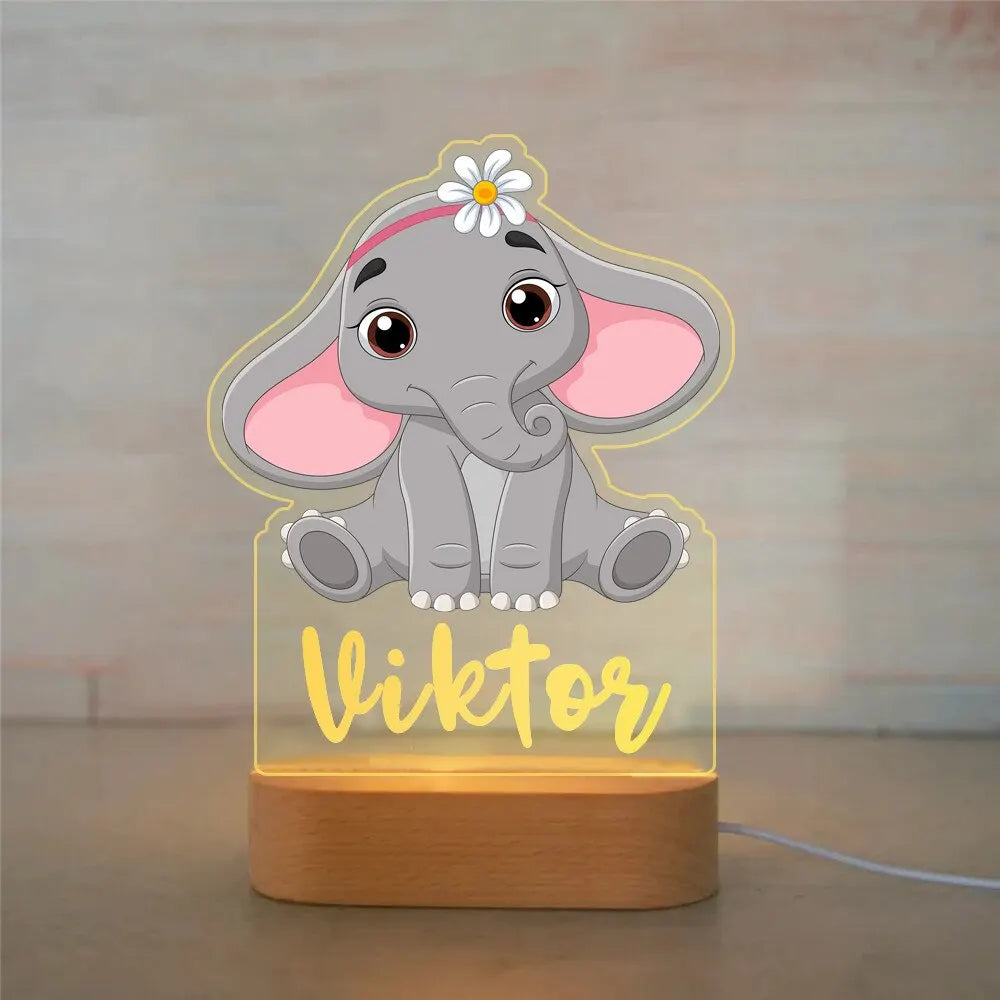 Personalized Children Animal Night Light Custom Name Acrylic Lamp