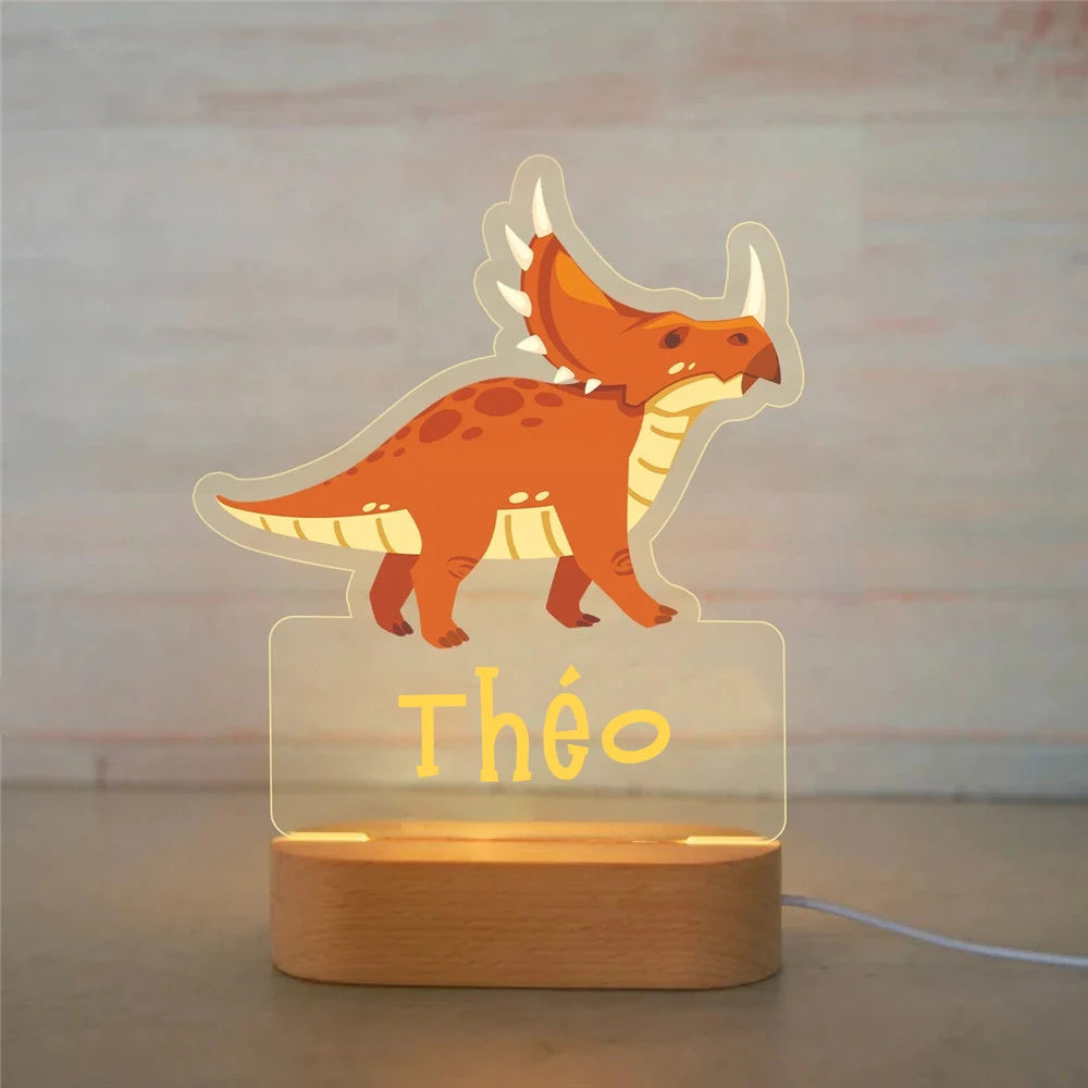 Personalized Children Animal Night Light Custom Name Acrylic Lamp