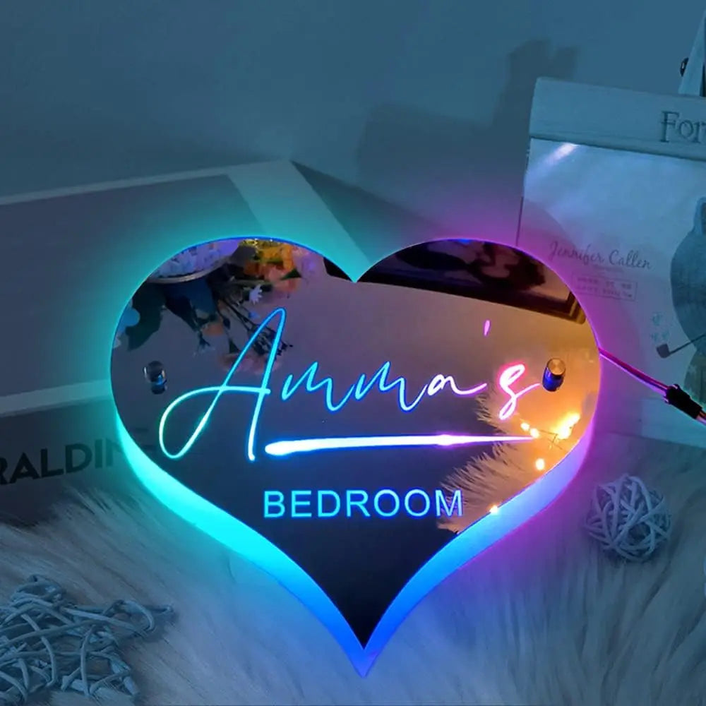 Personalized Name LED Light Up Mirror for Wall Custom Photo