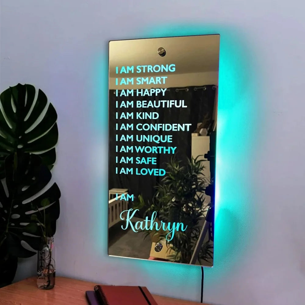 Personalized Name LED Light Up Mirror for Wall Custom Photo