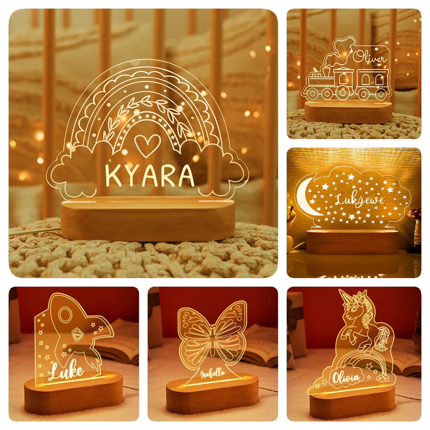 USB Night Light Personalized Name Lamp Nursery Newborn