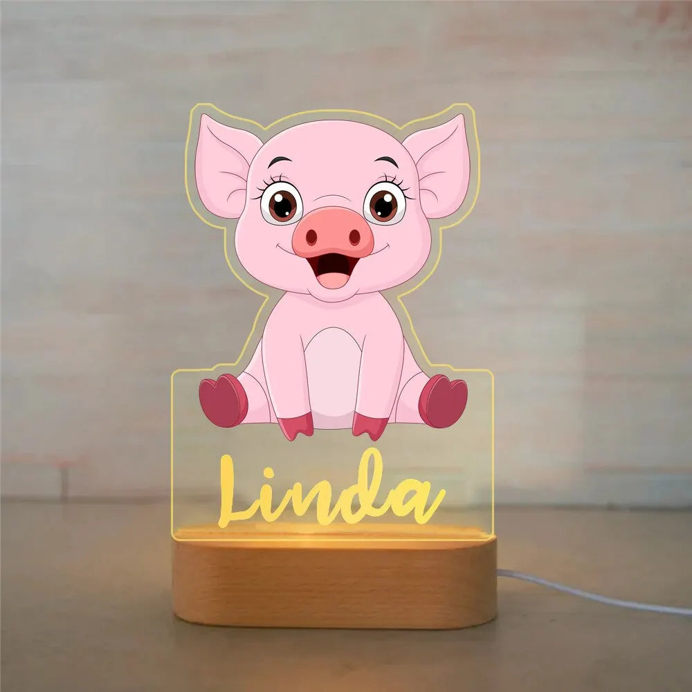 Personalized Children Animal Night Light Custom Name Acrylic Lamp