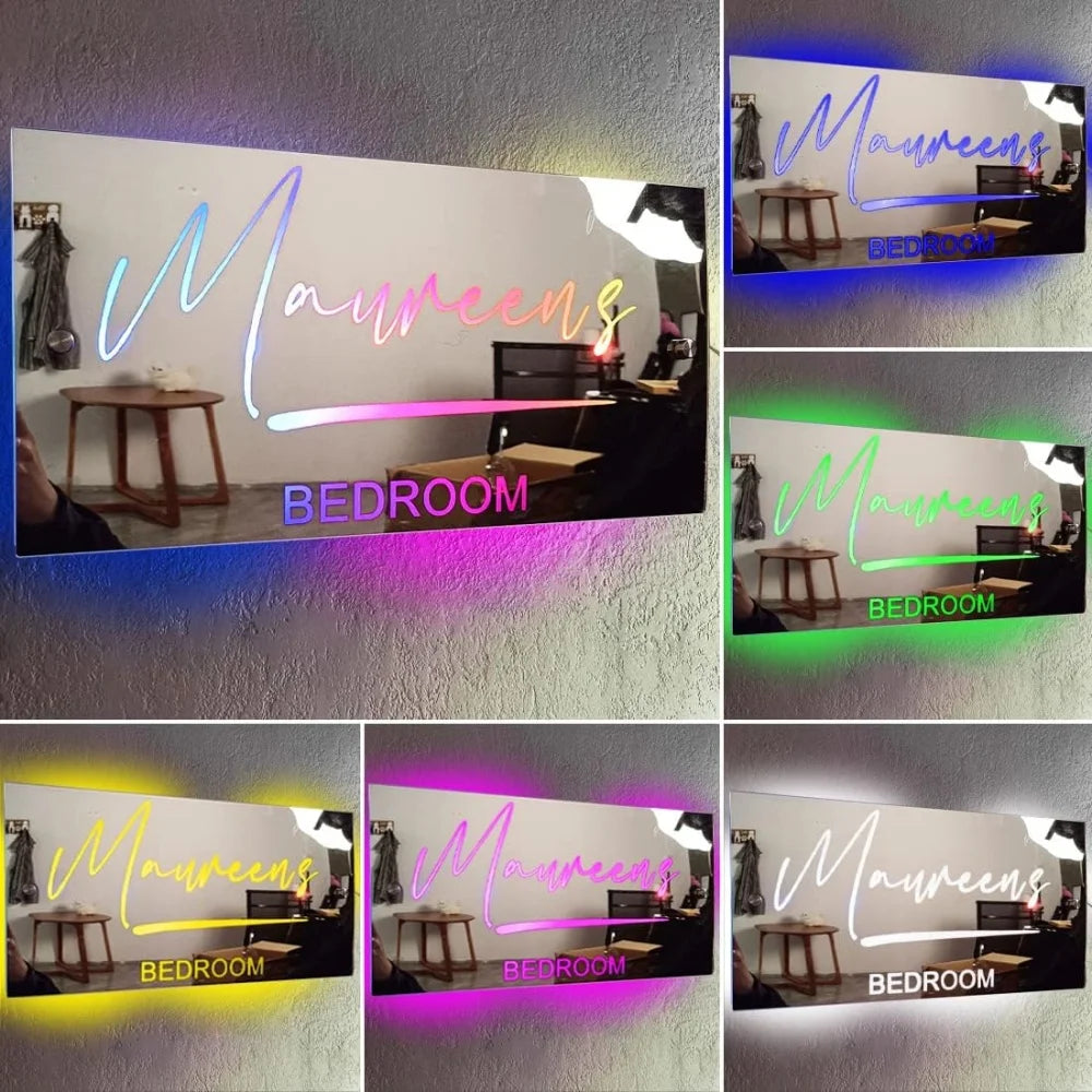Personalized Name LED Light Up Mirror for Wall Custom Photo